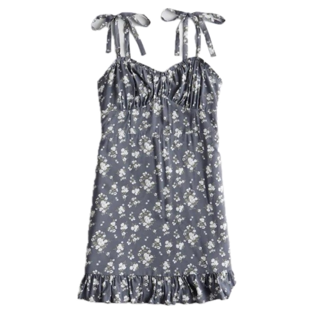 Hollister Ditzy Floral Blue Ruffled Sweetheart Neckline Sundress Dress Small